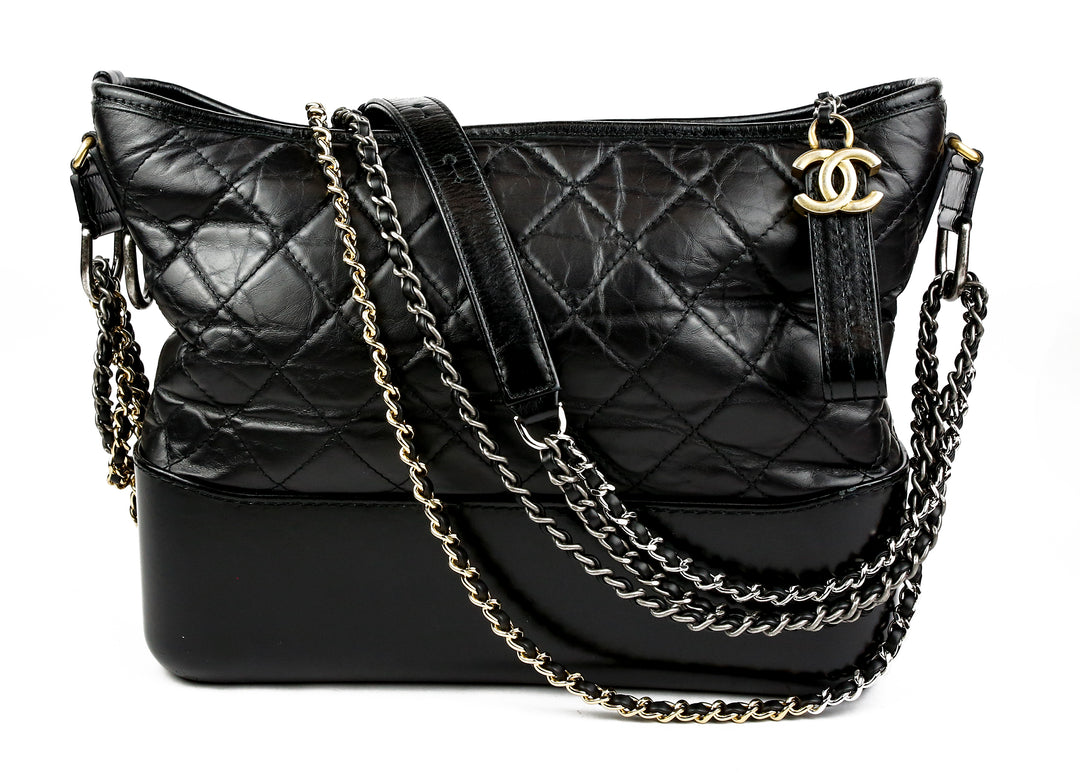 Chanel Black Aged Calfskin Leather Gabrielle Bag