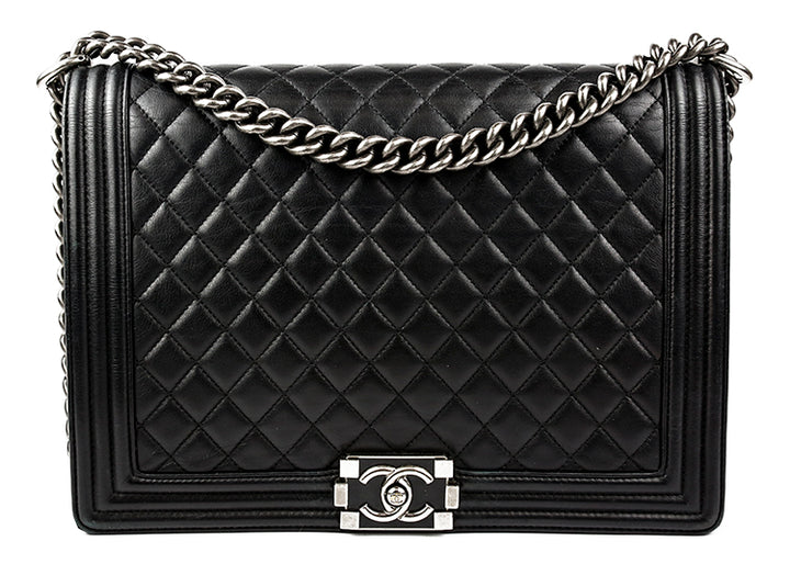 Chanel Black Quilted Lambskin Leather Large Boy Bag