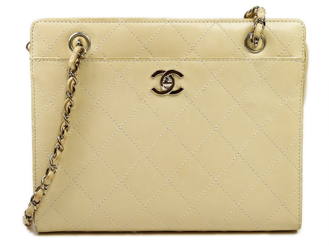 Chanel Beige Quilted Leather Vintage Shoulder Bag