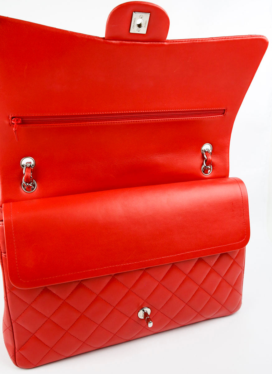 Chanel Red Quilted Lambskin Maxi Double Flap Shoulder Bag