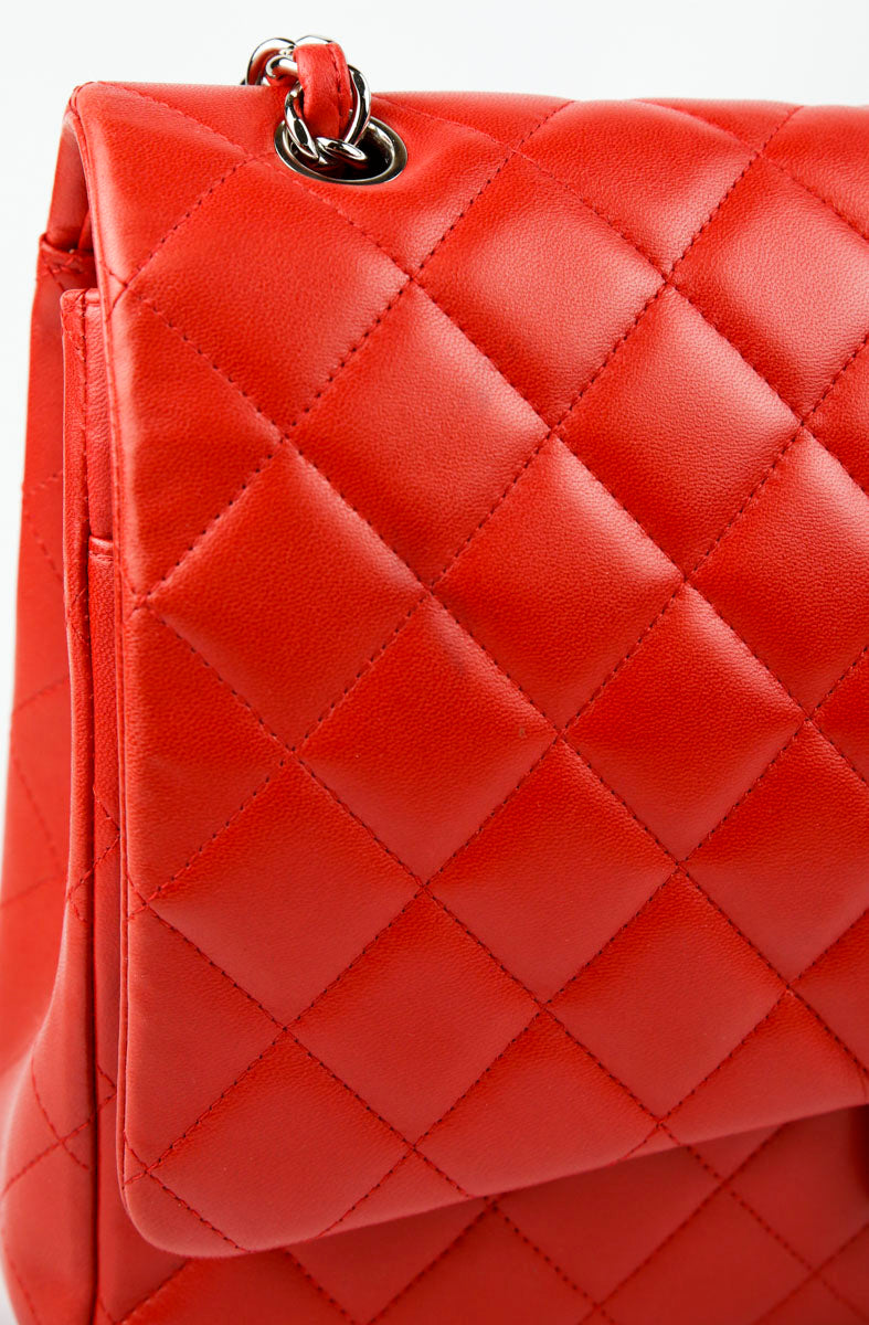 Chanel Red Quilted Lambskin Maxi Double Flap Shoulder Bag