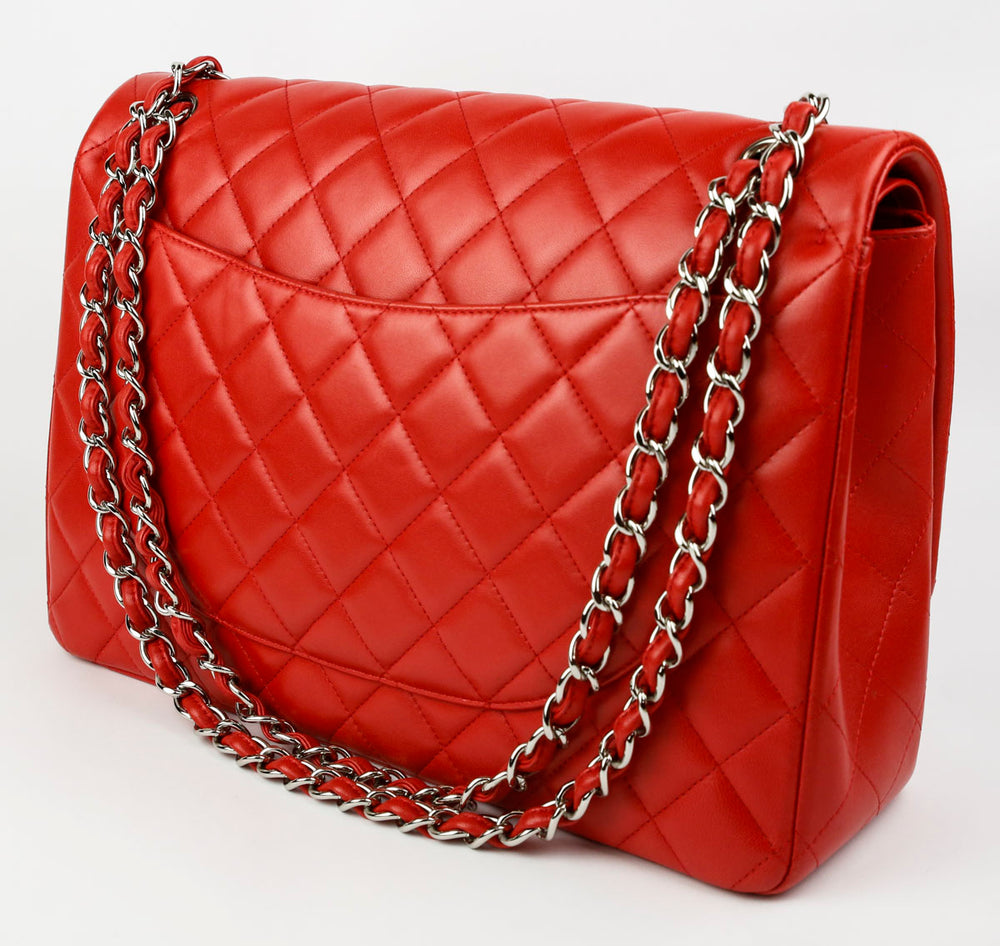 Chanel Red Quilted Lambskin Maxi Double Flap Shoulder Bag