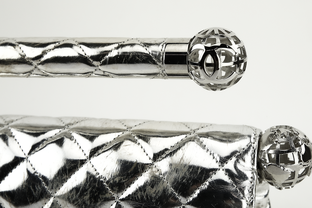 Chanel Around The World Silver Quilted Clutch