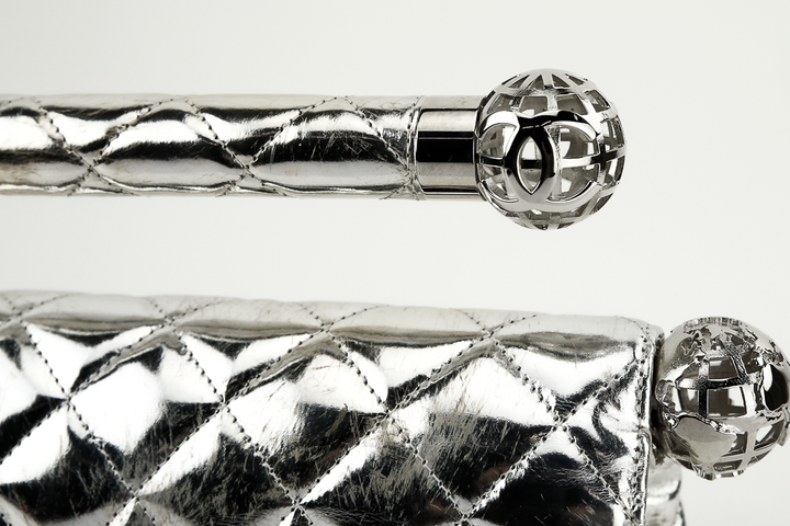 Chanel Around The World Silver Quilted Clutch