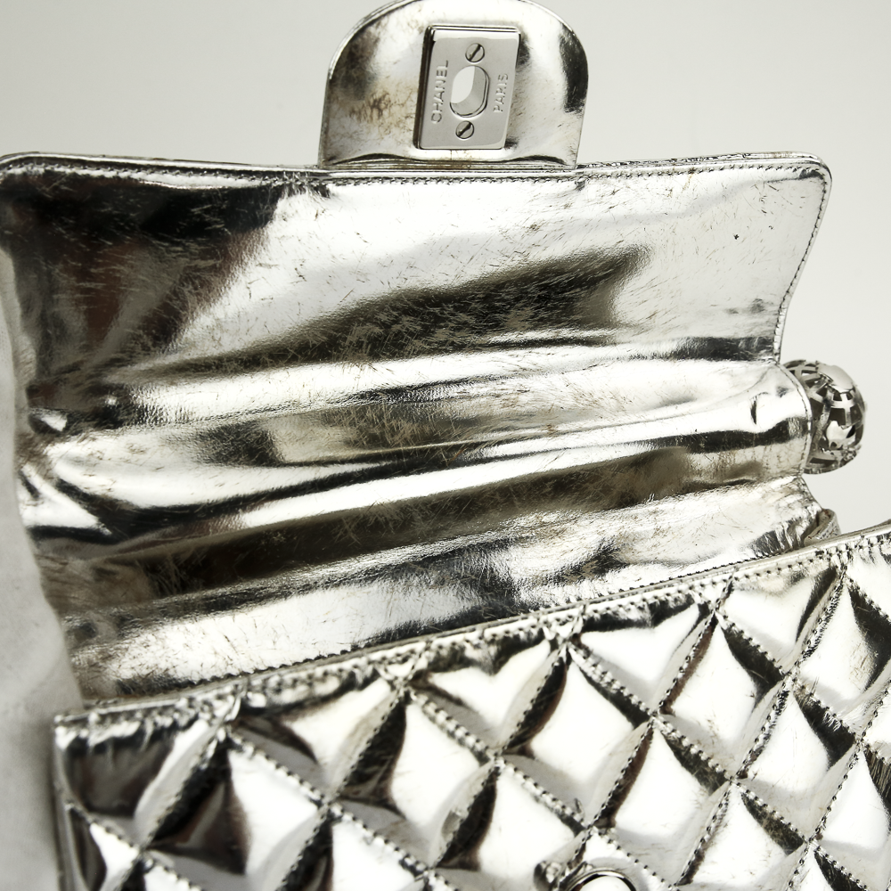 Chanel Around The World Silver Quilted Clutch