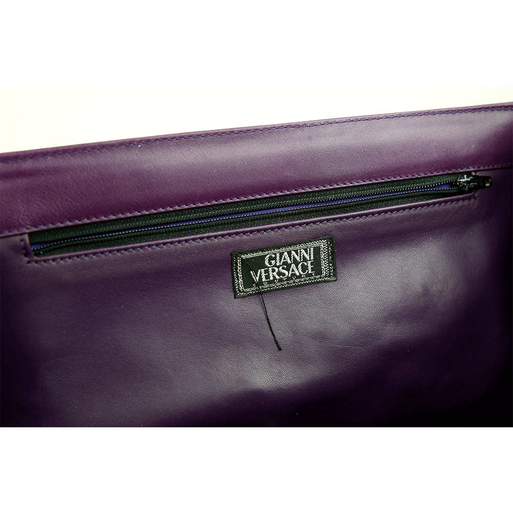 Gianni Versace Vintage Purple Medusa Pin Satchel