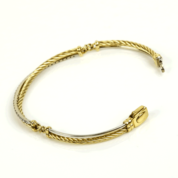 David Yurman 18K Yellow Gold Crossover Linked Bracelet With Pavé Diamonds