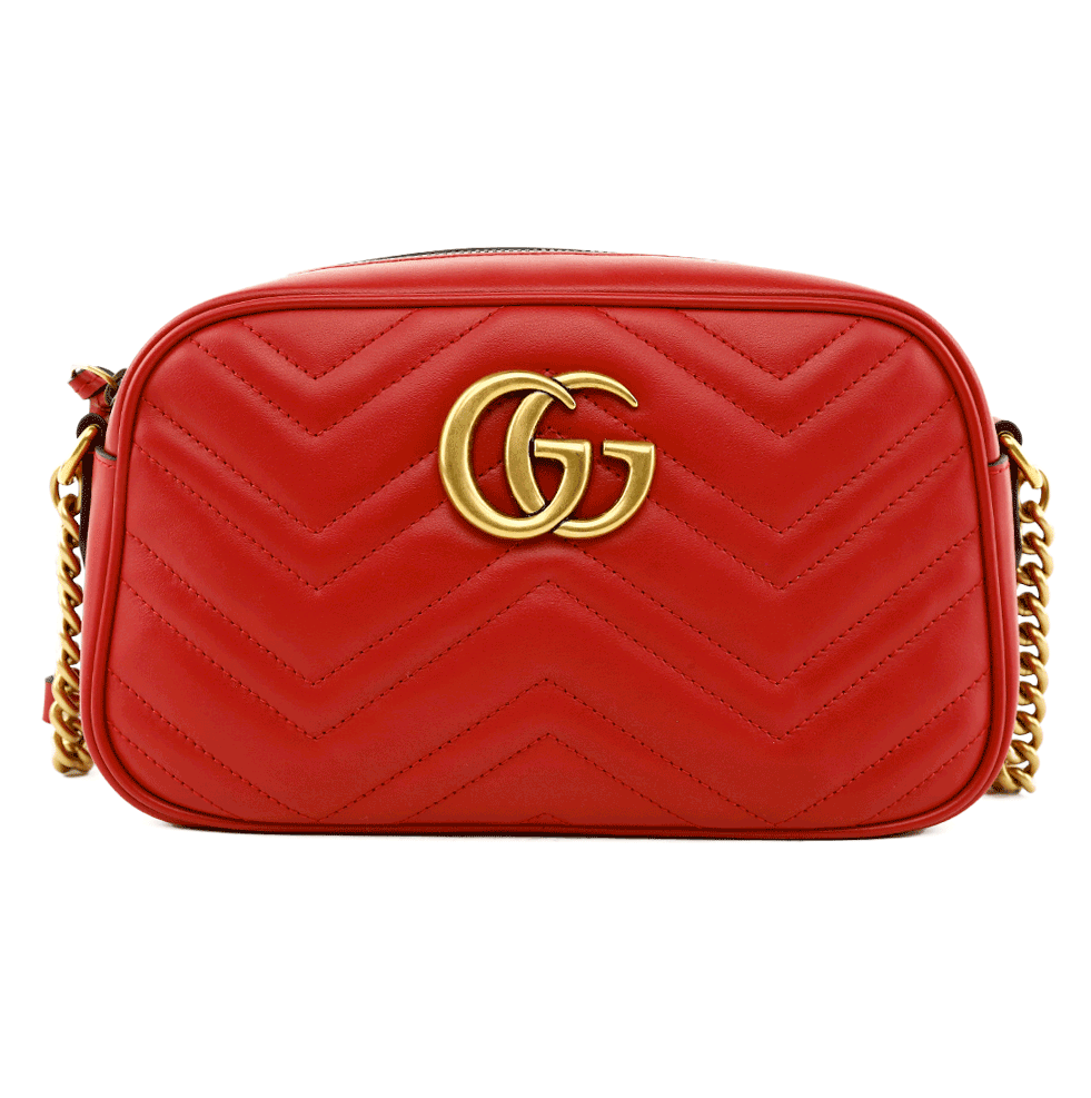 front view of Gucci Red Leather GG Marmont Small Matelasse Shoulder Bag