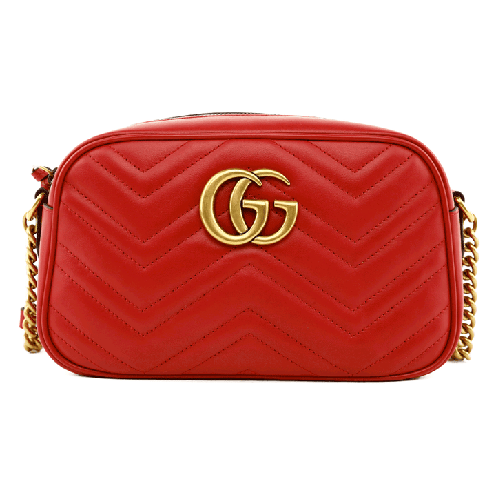 front view of Gucci Red Leather GG Marmont Small Matelasse Shoulder Bag