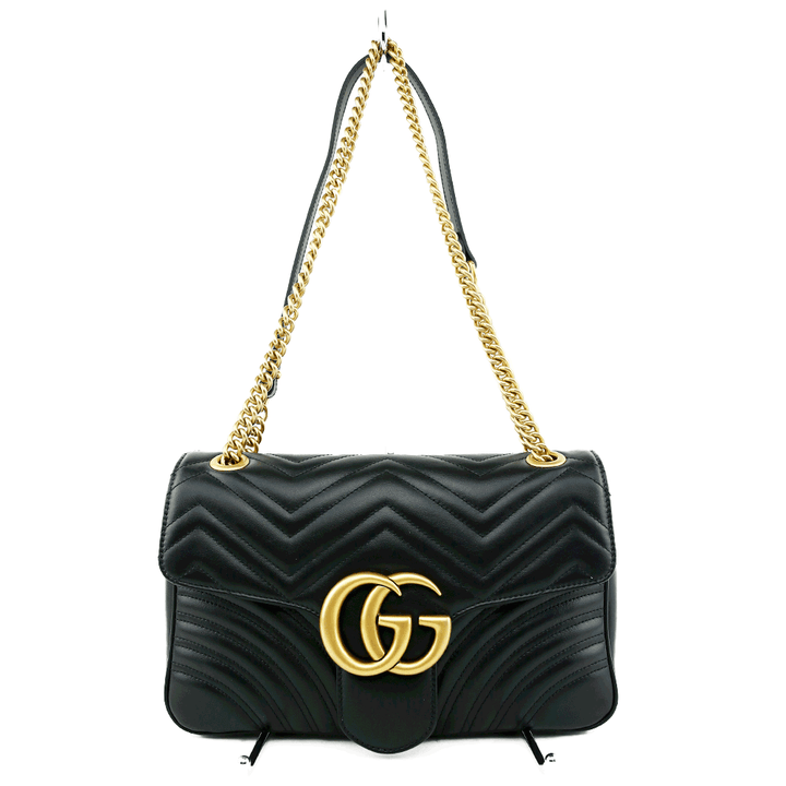 front view of Gucci Black GG Marmont Medium Matelasse Shoulder Bag