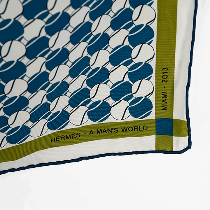 Hermes Blue Silk 'A Man's World' Silk Tennis Scarf