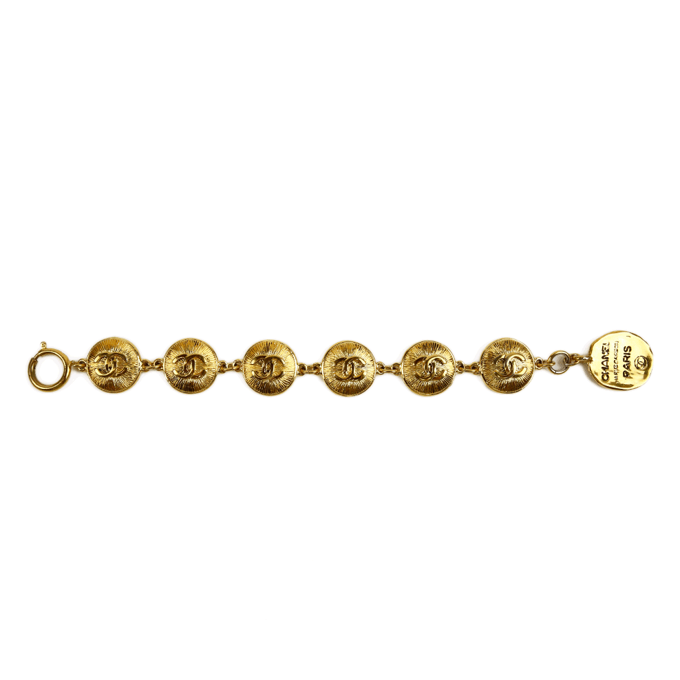 Chanel Vintage Sunburst Logo Medallion Bracelet