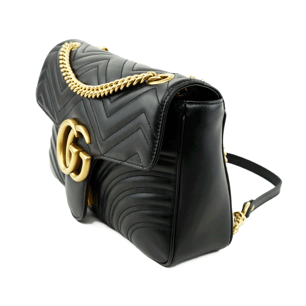 side view of Gucci Black GG Marmont Medium Matelasse Shoulder Bag