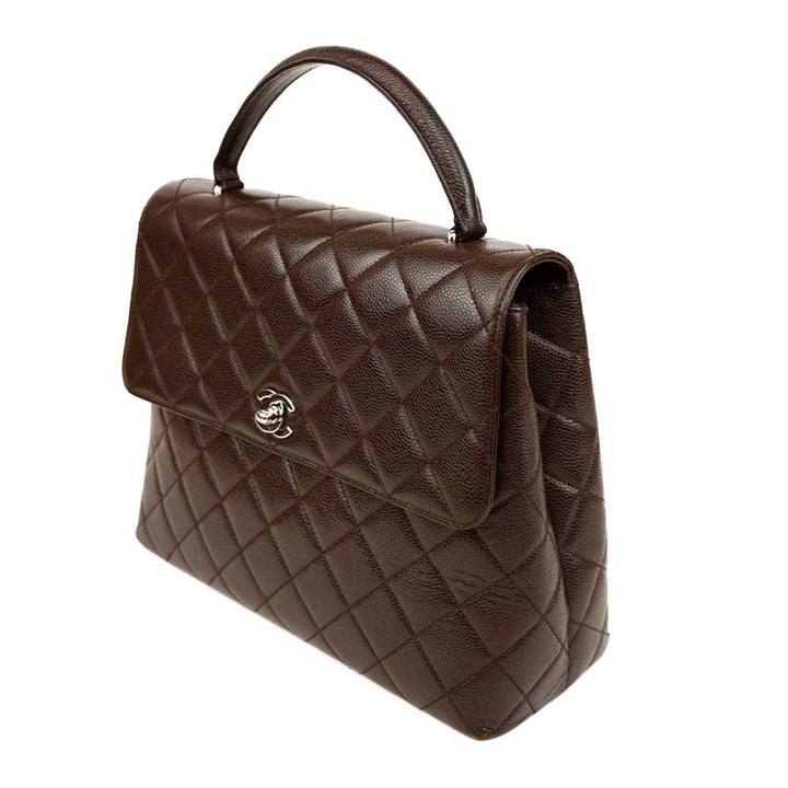 Chanel Chocolate Brown Caviar Kelly Vintage Top Handle Bag