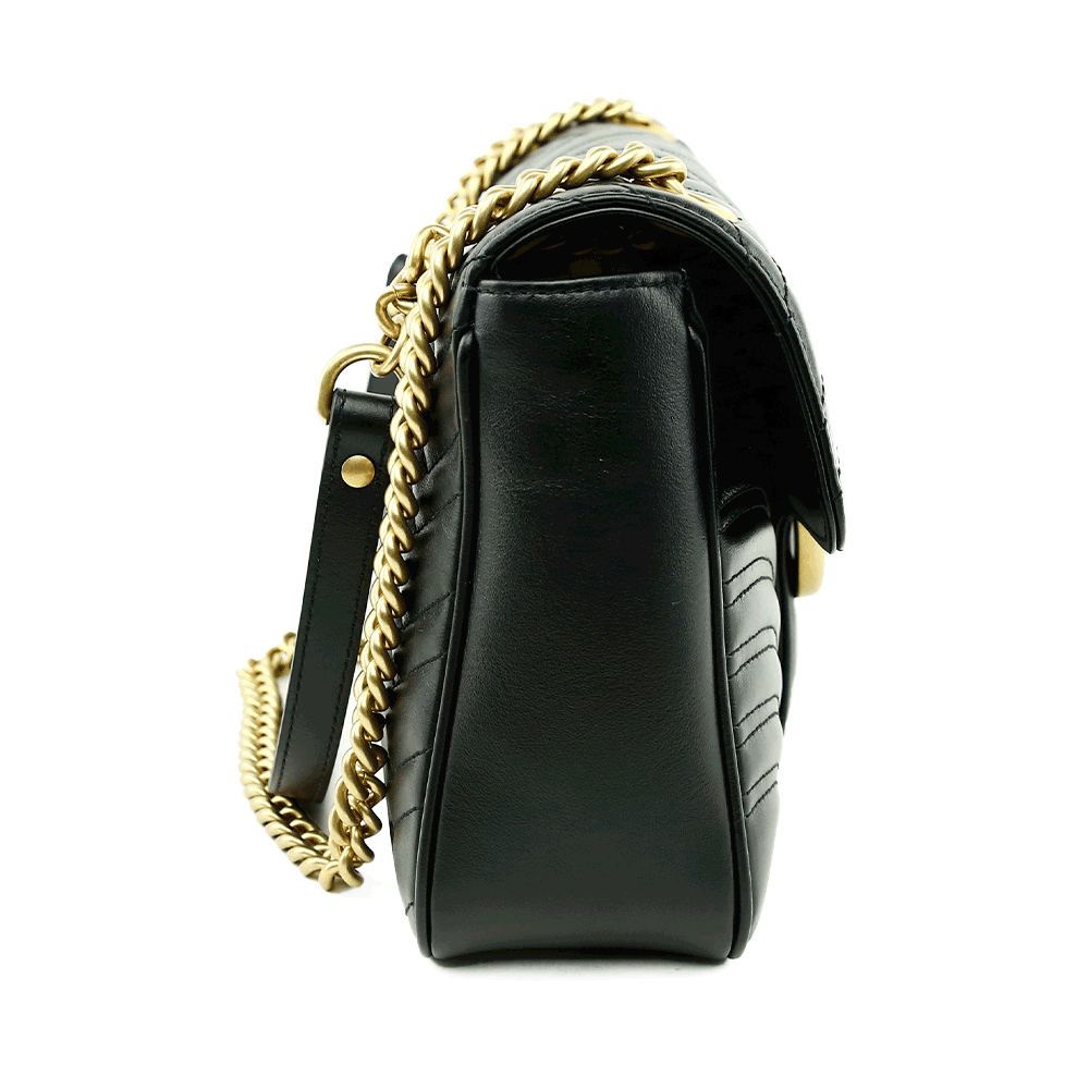 side view of Gucci Black GG Marmont Medium Matelasse Shoulder Bag