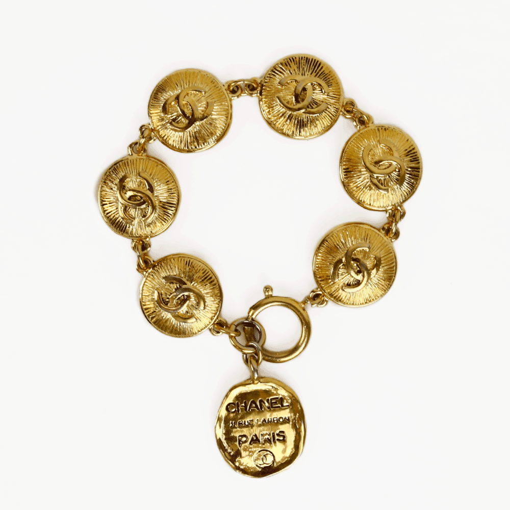 Chanel Vintage Sunburst Logo Medallion Bracelet