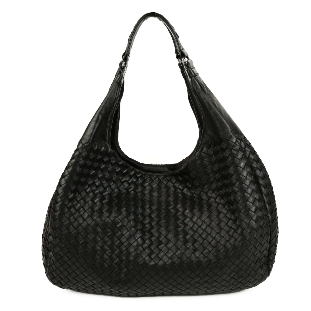 back view of Bottega Veneta Black Nappa Intrecciato Large Campana Hobo Bag