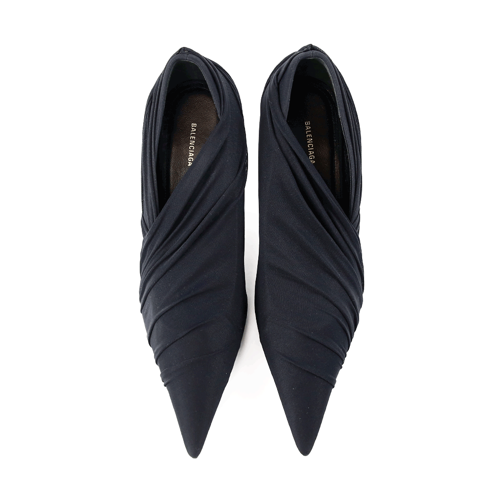 top view of Balenciaga Black Stretch Draped Point Toe Pumps