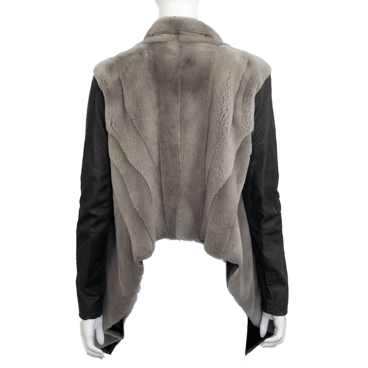 back view of Rick Owens Gray Sheared Mink Leather Jacket