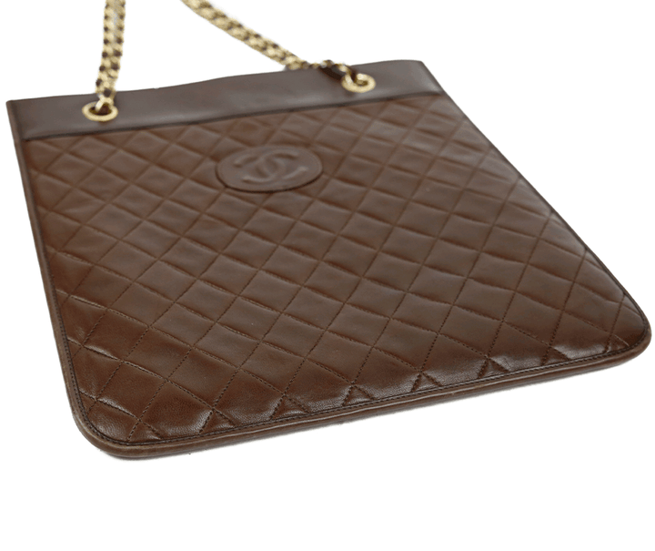 Chanel Vintage Brown Quilted Leather Flat Shoulder Bag