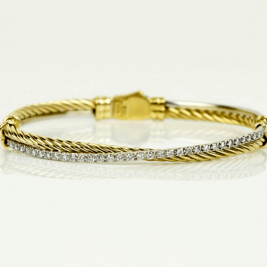 David Yurman 18K Yellow Gold Crossover Linked Bracelet With Pavé Diamonds