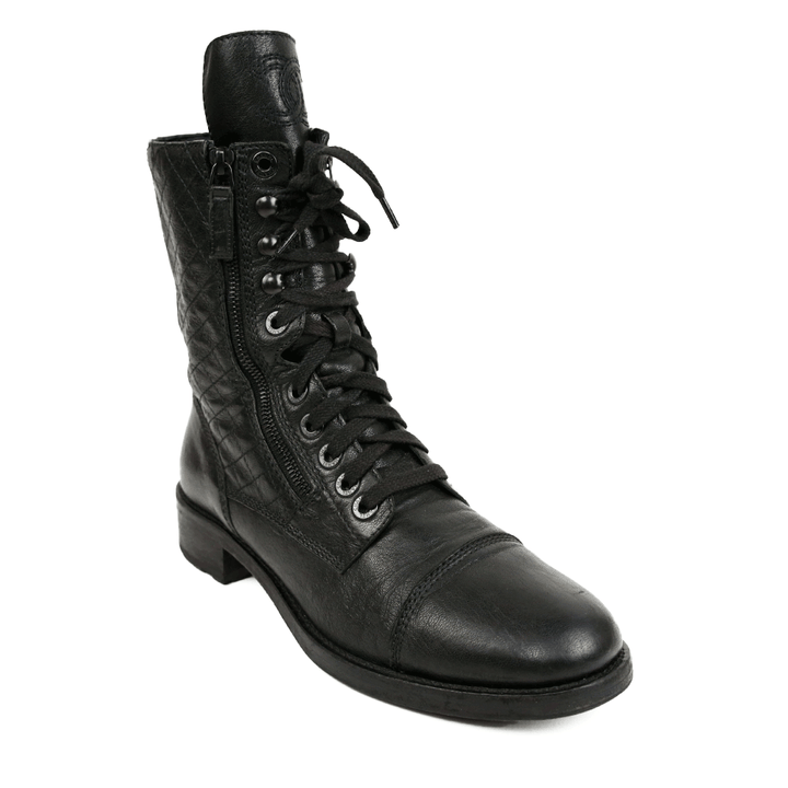 Chanel Black Leather Combat Boots