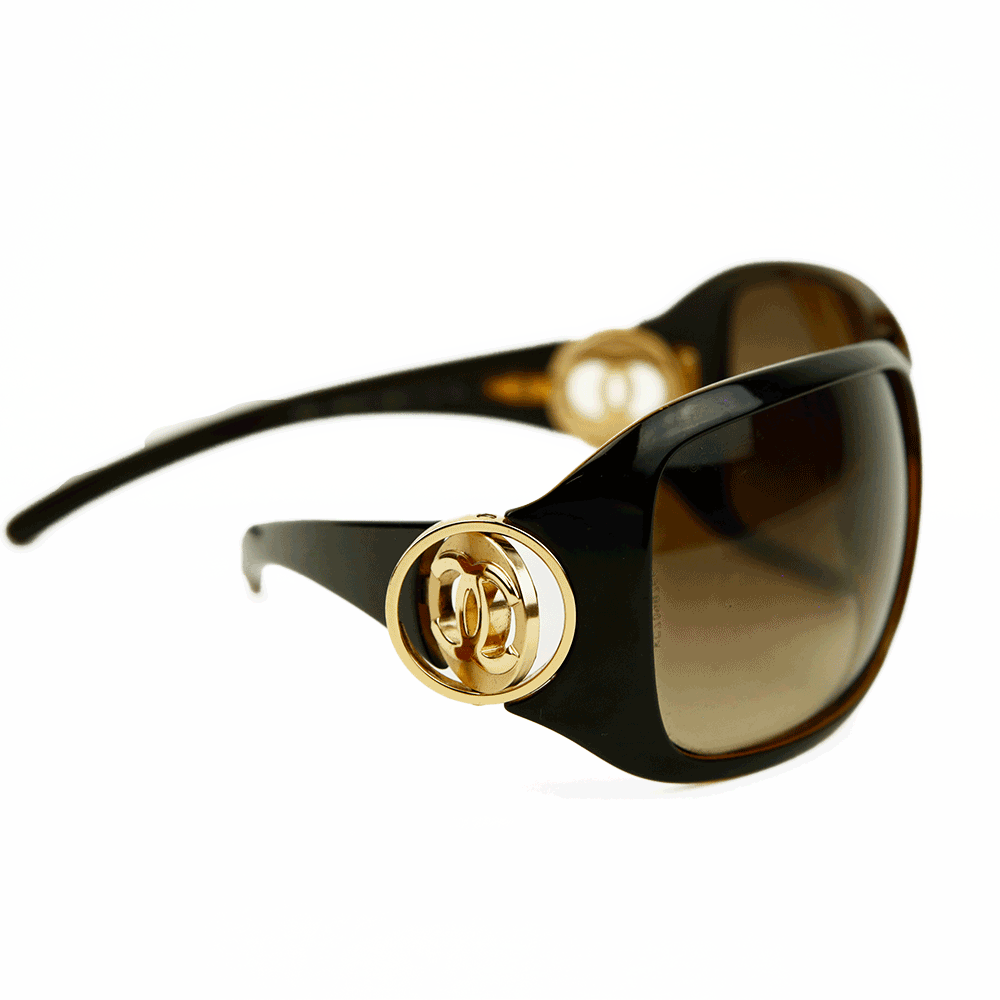 Chanel Brown Shield Style Oversized Sunglasses