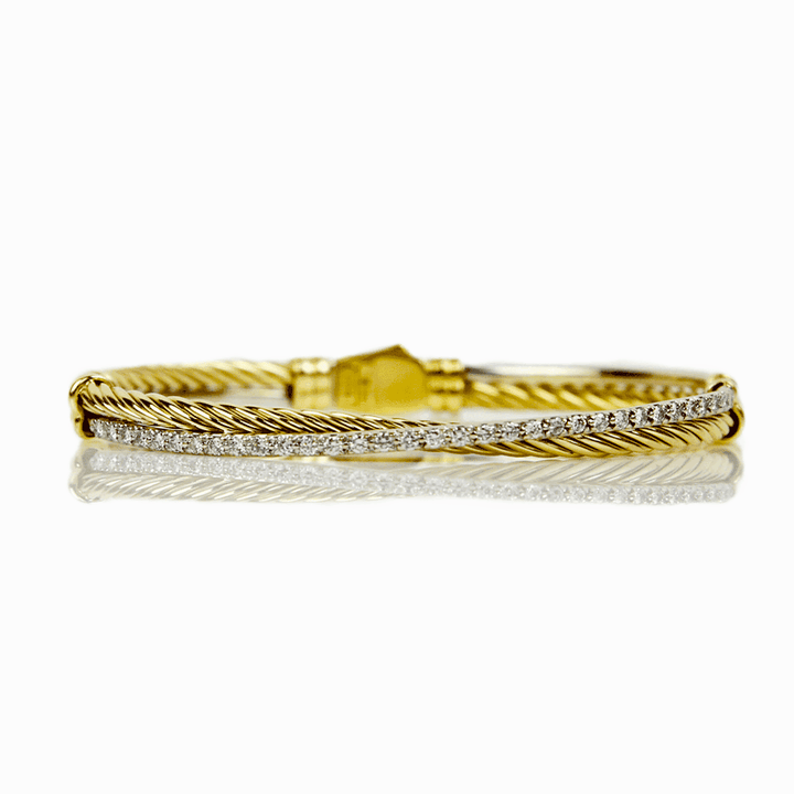 David Yurman 18K Yellow Gold Crossover Linked Bracelet With Pavé Diamonds