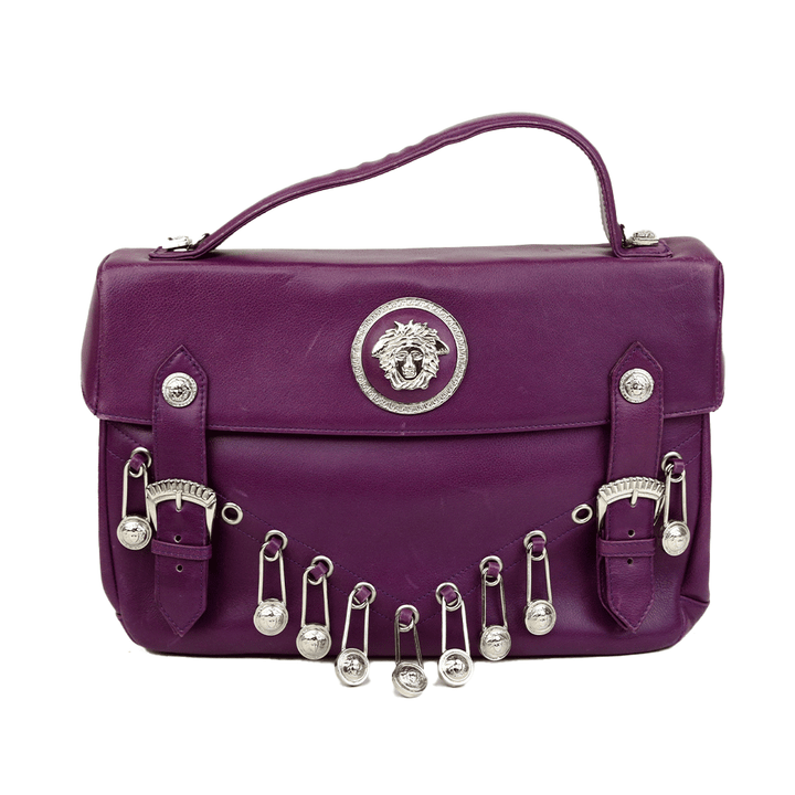 Gianni Versace Vintage Purple Medusa Pin Satchel