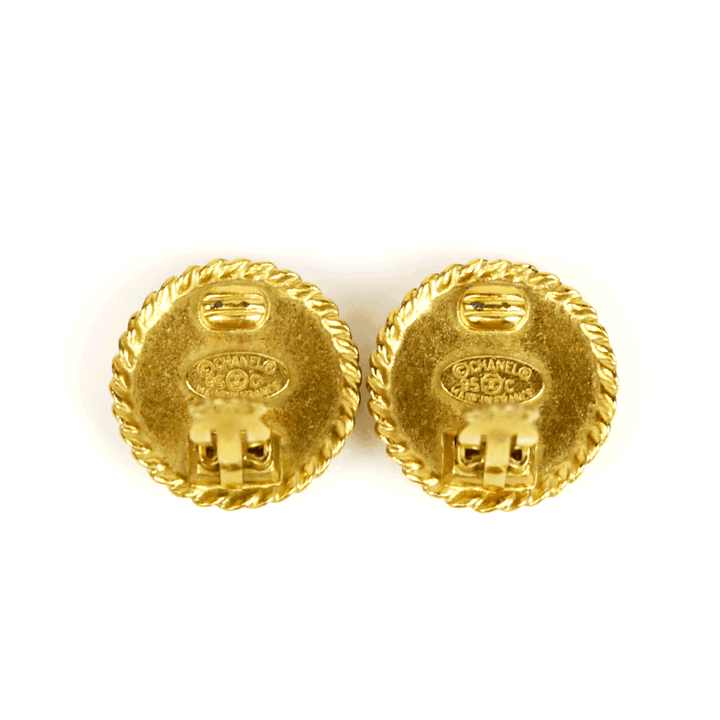 Chanel Vintage Gold & Black CC Button Clip-On Earrings