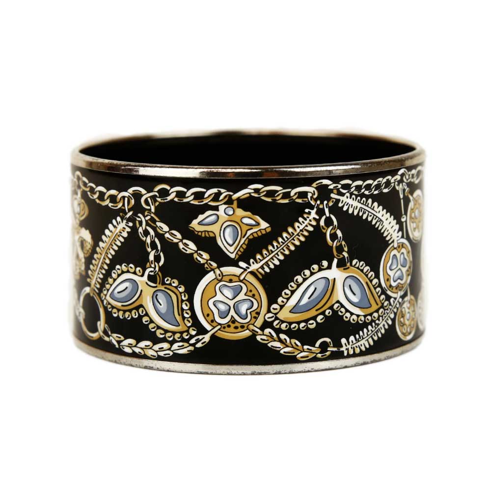 Hermès Black Printed Extra Wide Enamel Bangle