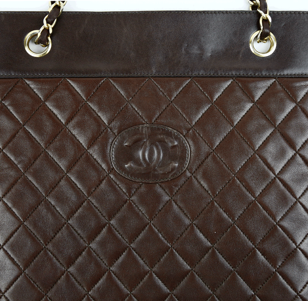 Chanel Vintage Brown Quilted Leather Flat Shoulder Bag