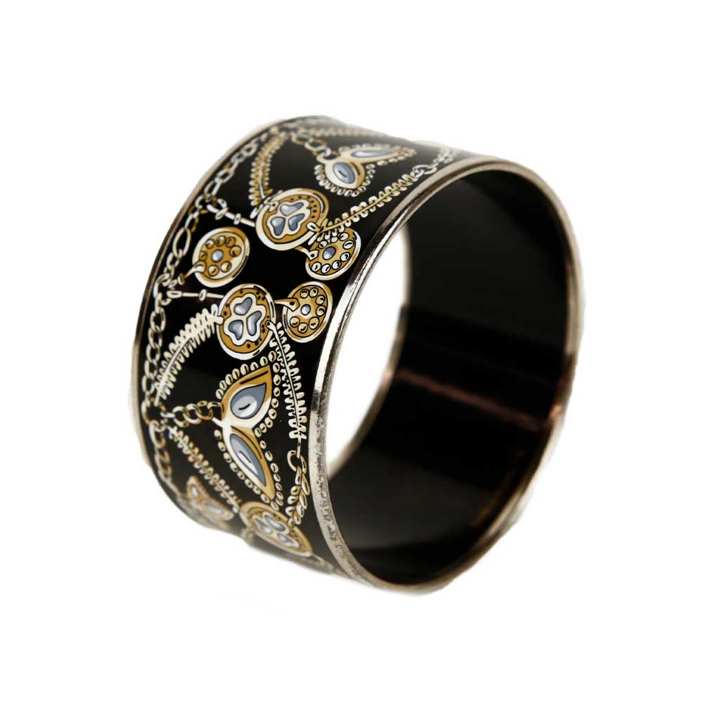 Hermès Black Printed Extra Wide Enamel Bangle