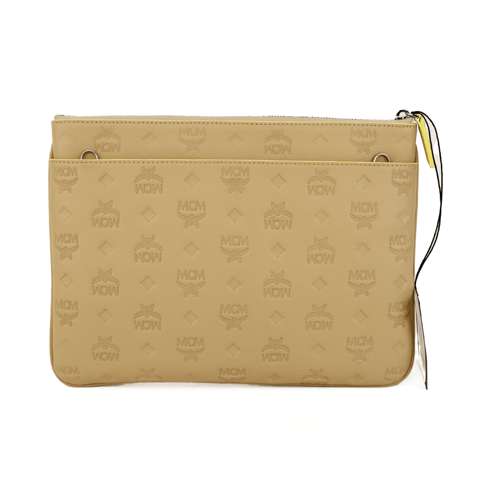 back view of MCM Beige Leather Aren Monogram Crossbody Pouch