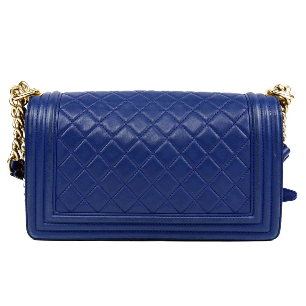 back view of Chanel Blue Medium Boy Bag