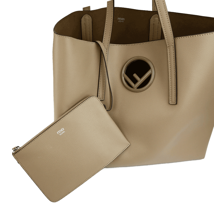 Fendi Beige Leather Cut Out F Logo Shopper Tote