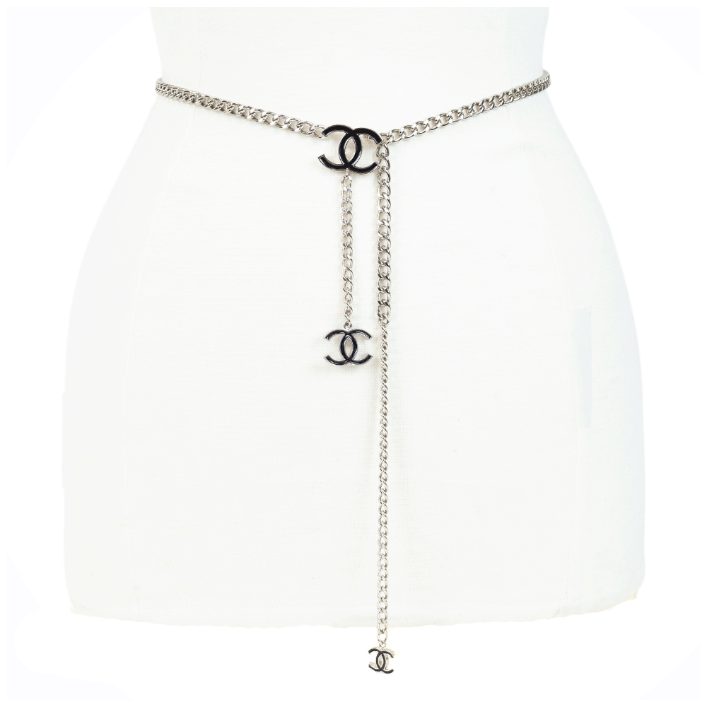 Chanel Black Enamel Silver CC Chain Belt