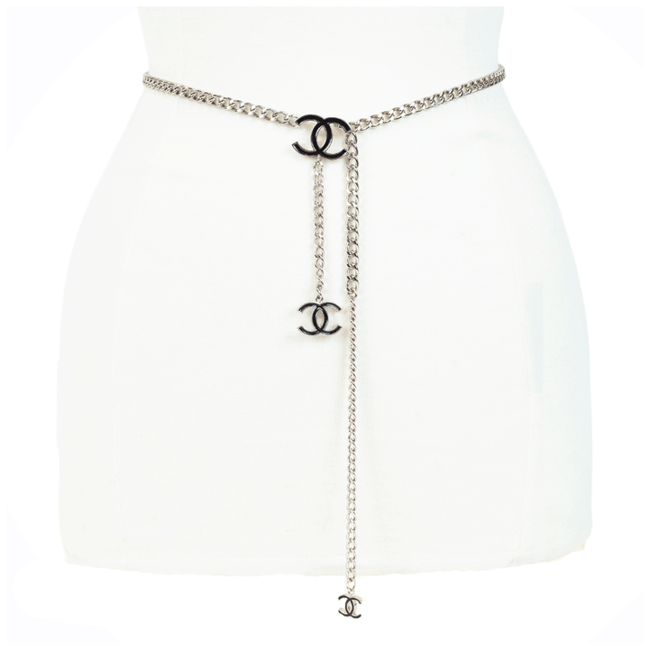 Chanel Black Enamel Silver CC Chain Belt