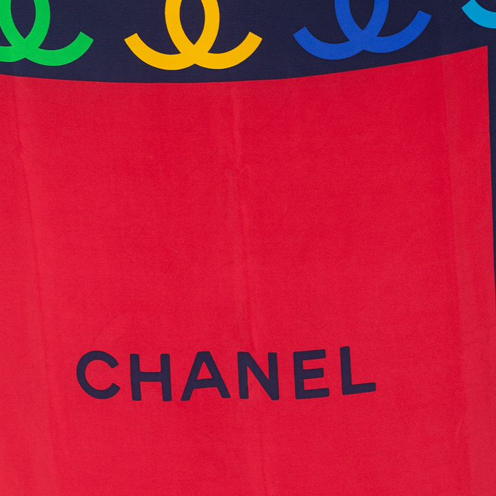 Chanel Primary Color Logo Print Silk Square Scarf