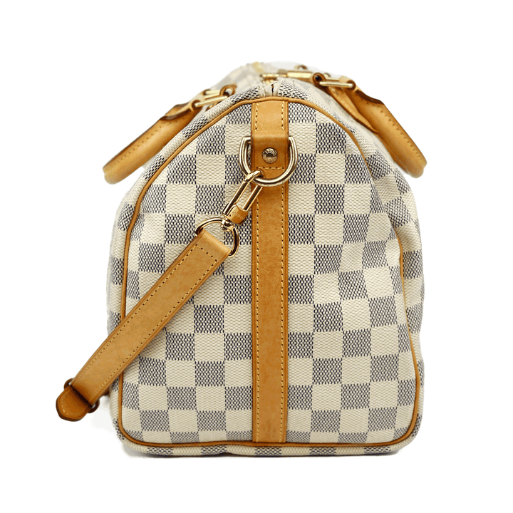 side view of Louis Vuitton Damier Azur Speedy Bandouliere 30