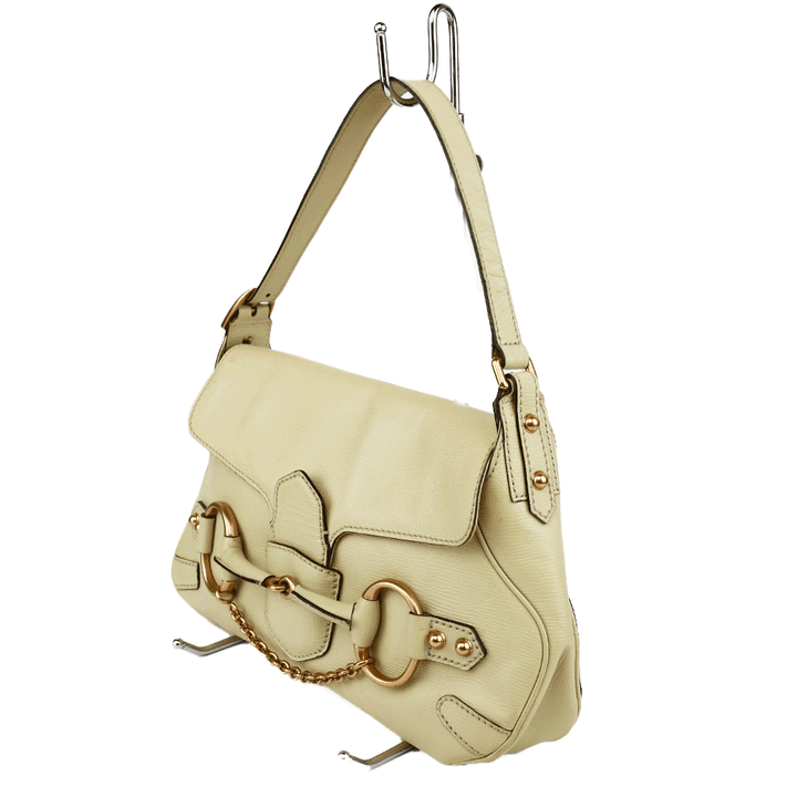 Gucci Cream Leather Horsebit Chain Shoulder Bag