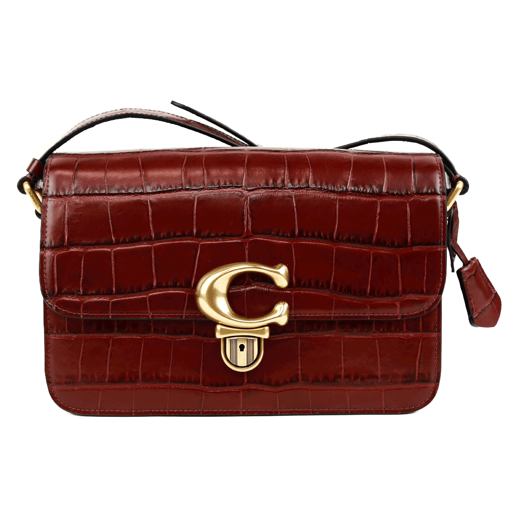 front view of Coach Studio Wine Croc Embossed Leather Satchel