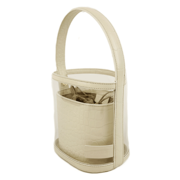 side view of Staud Bissett PVC & Embossed Leather Bucket Bag