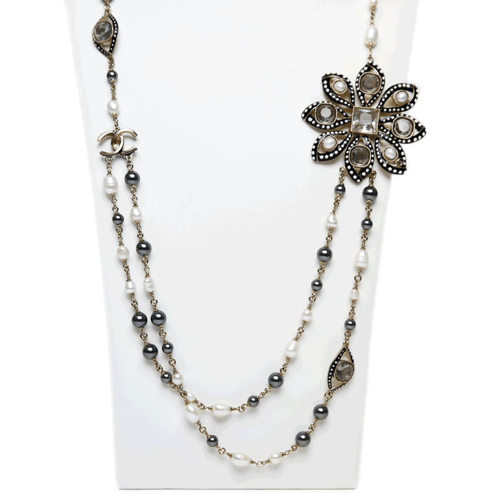 Chanel Strass & Enamel Pearl Station Necklace