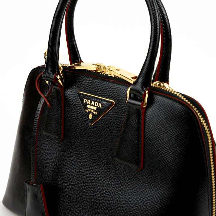 Prada Black Saffiano Vernice Small Promenade Bag