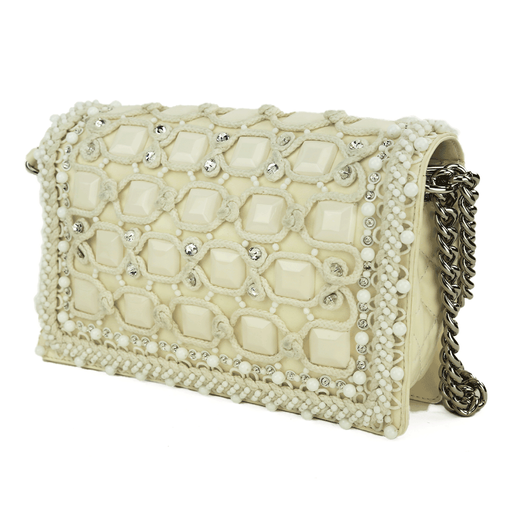 Back view of Chanel Cream Embellished Medium Boy Bag