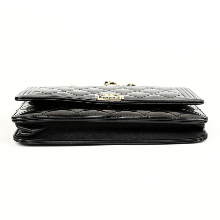 Chanel Black Patent Leather Boy Wallet on Chain