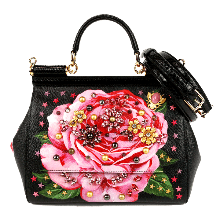 front view of Dolce & Gabbana Medium Miss Sicily Embellished Rose Bag