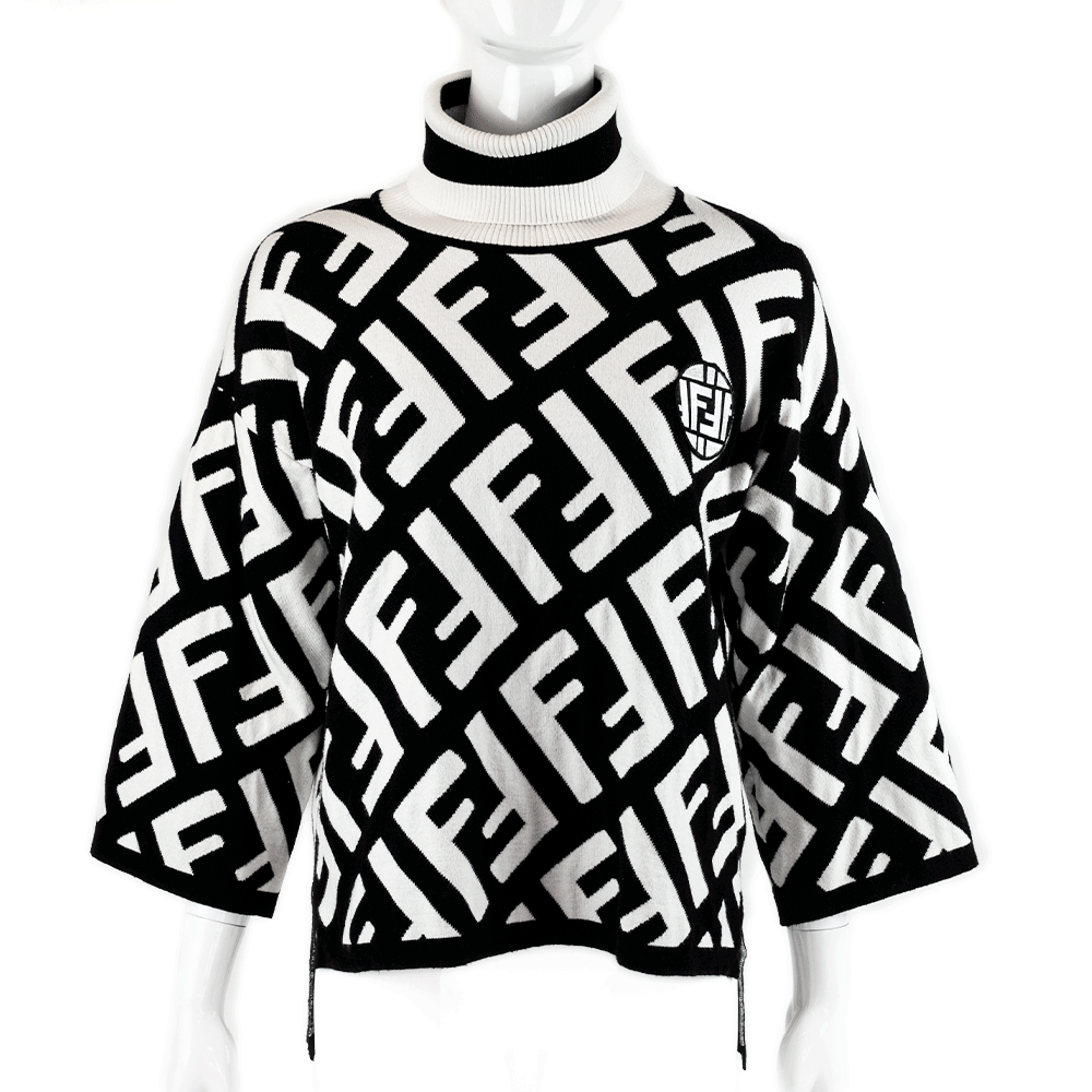 front view of Fendi Black and White Logo Sweater