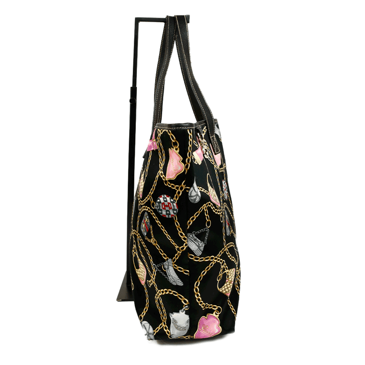 side view of Gucci Black Satin Charms Large Tote Bag